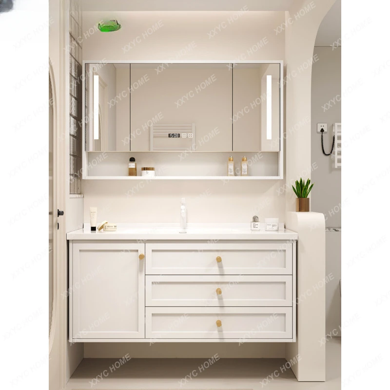 

Bathroom Cabinet Combination Ceramic Whole Washbin Rubber Wood Paint Solid Wood Bathroom Table