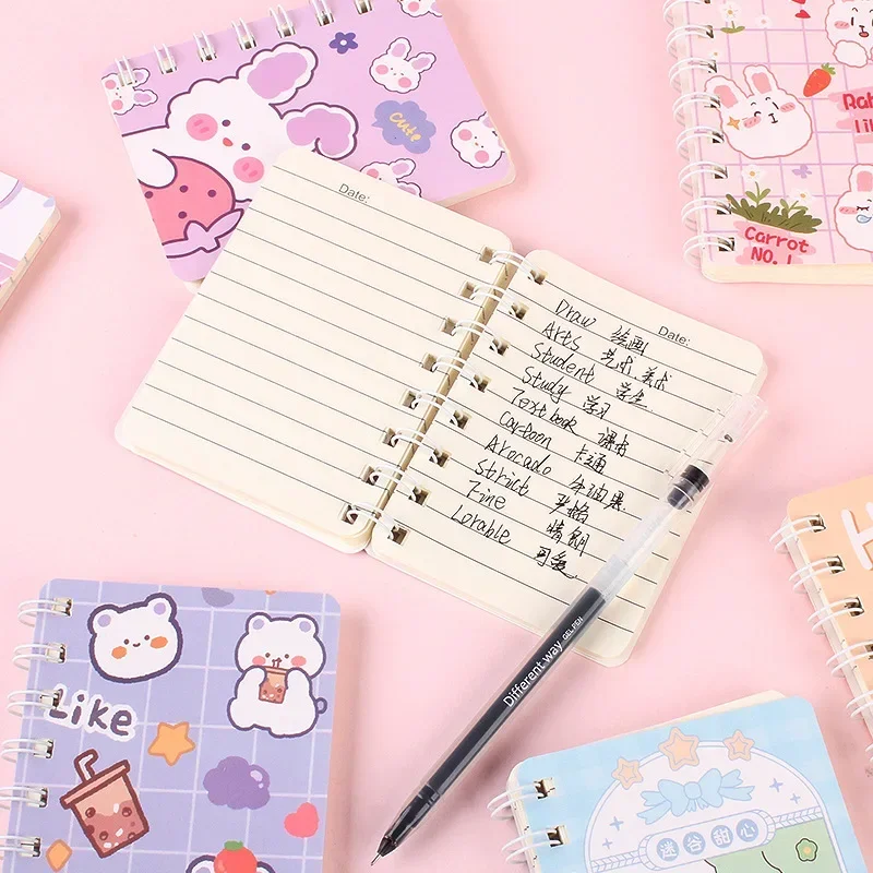 1pc A7 Kawaii Animal Winding Notebooks Bear Rabbit Mini Portable Pocket Notepad Student Stationery Children Gift School Supplies