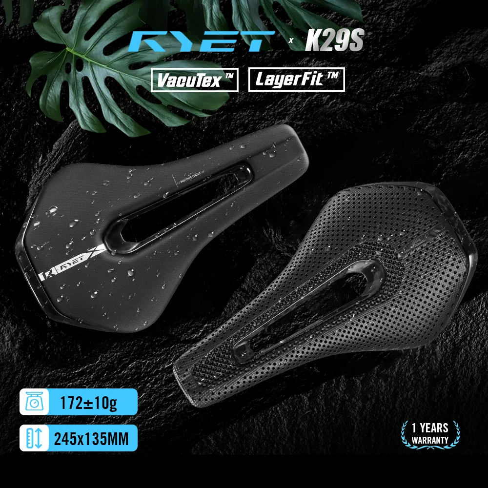 

RYET 3D Printed Carbon Fiber Bike Saddle Full Carbon Base Rails Ultra Lightweight Road MTB Saddle Vacuum Foam for Racing Cycling