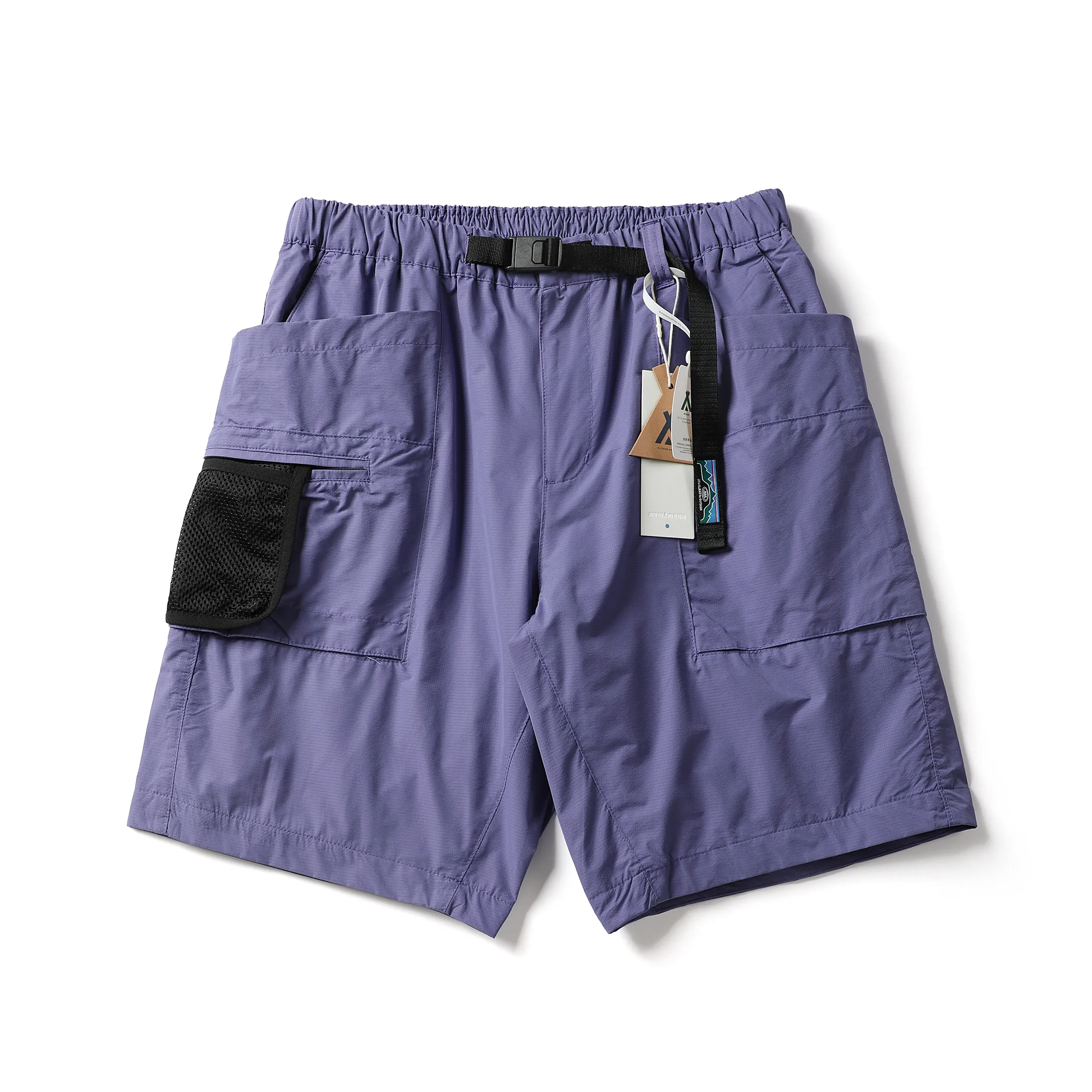 Japanese Retro Multi-Pocket Cargo Shorts for Men Summer Outdoor Functional Quick-Dry Mesh Lining Loose Fit Dopamine Colorway