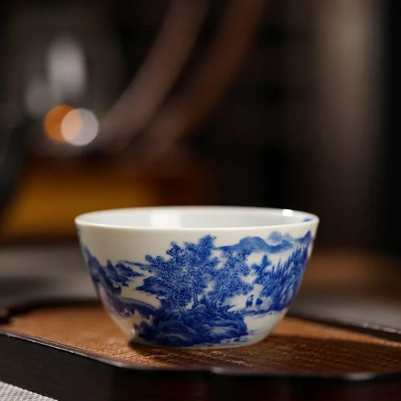 Jingdezhen Blue-And-White Master With Underglaze Landscape Painting Authentic Hand-Painted Exquisite Small Cup High-End