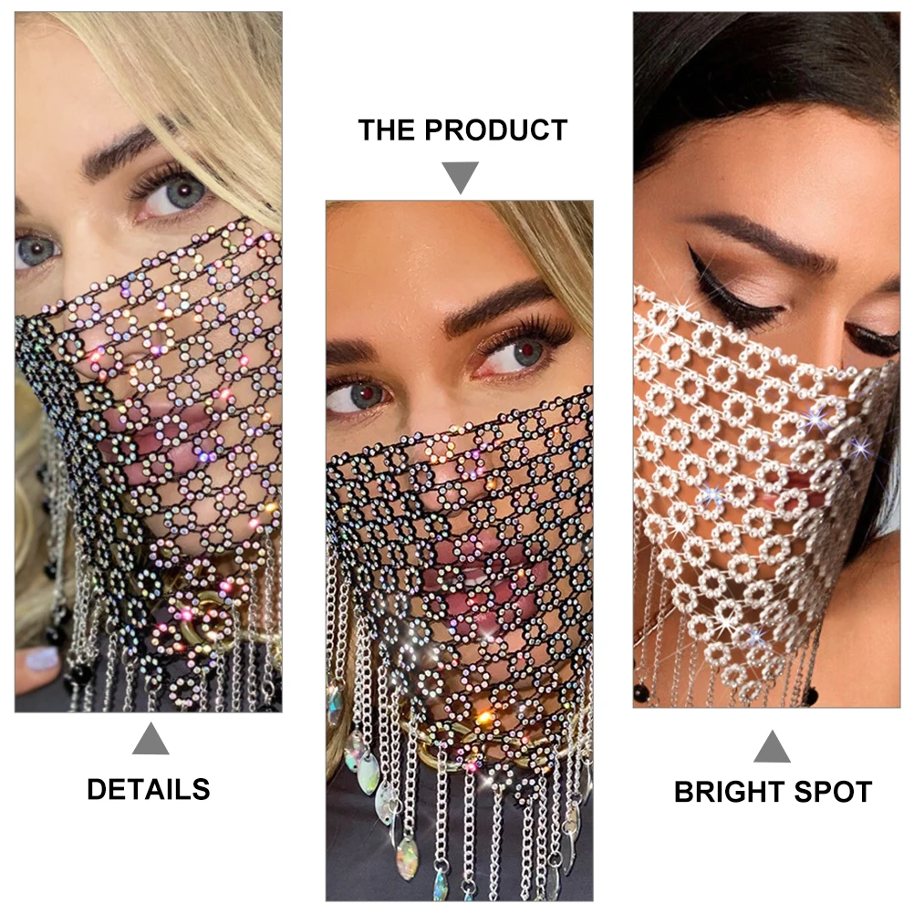 

Rhinestone Face Mask Crystal Tassel Masquerade Masks Gold Chain Nylon Diamond Curtain Decorations Vintage Accessories Halloween