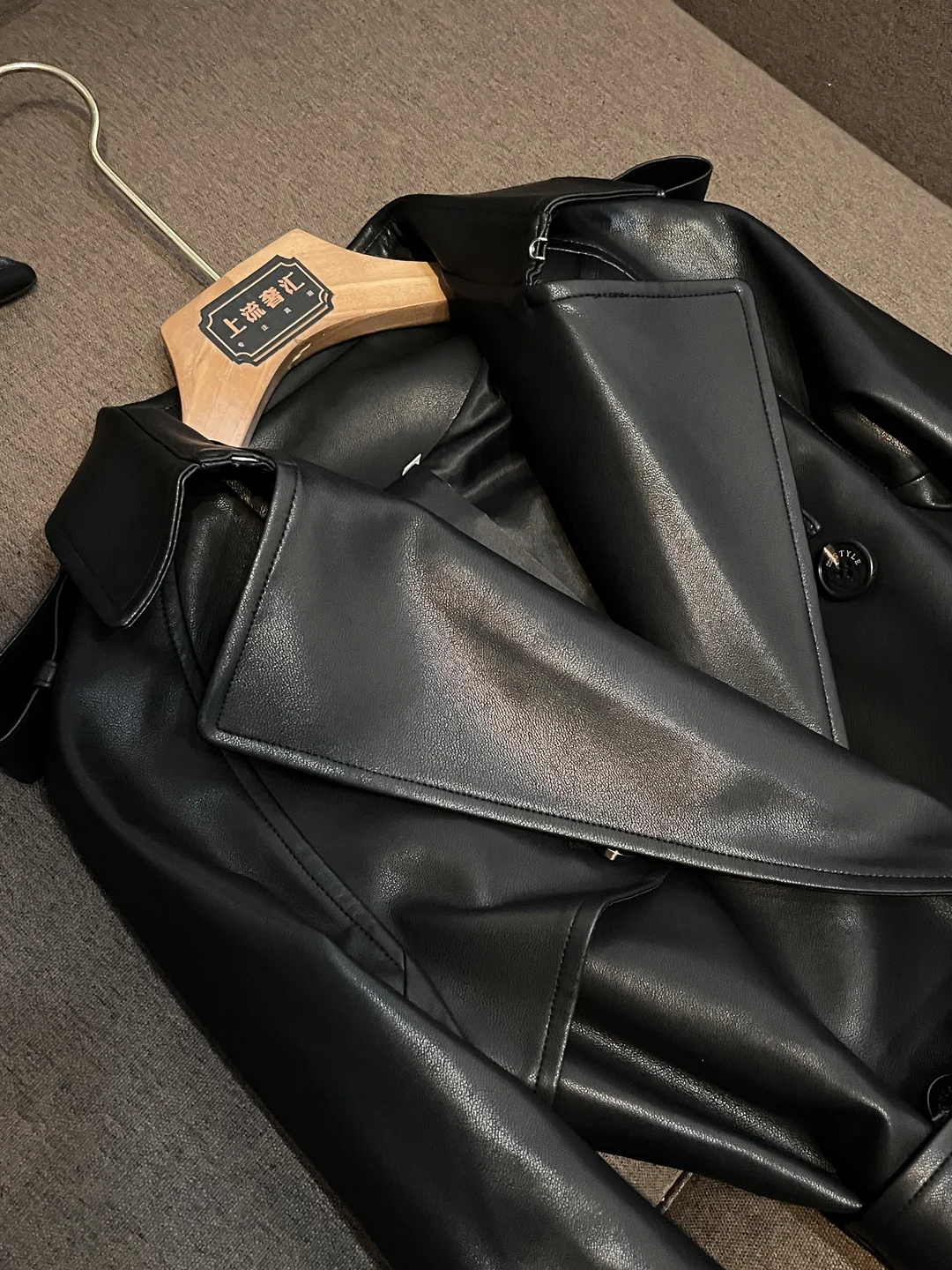 Faionable doble botonadura con cinturón Slim Fit Midi cuero Jaet nuevo invierno 2025 Cleanfit Sle abrigo largo Sve X635