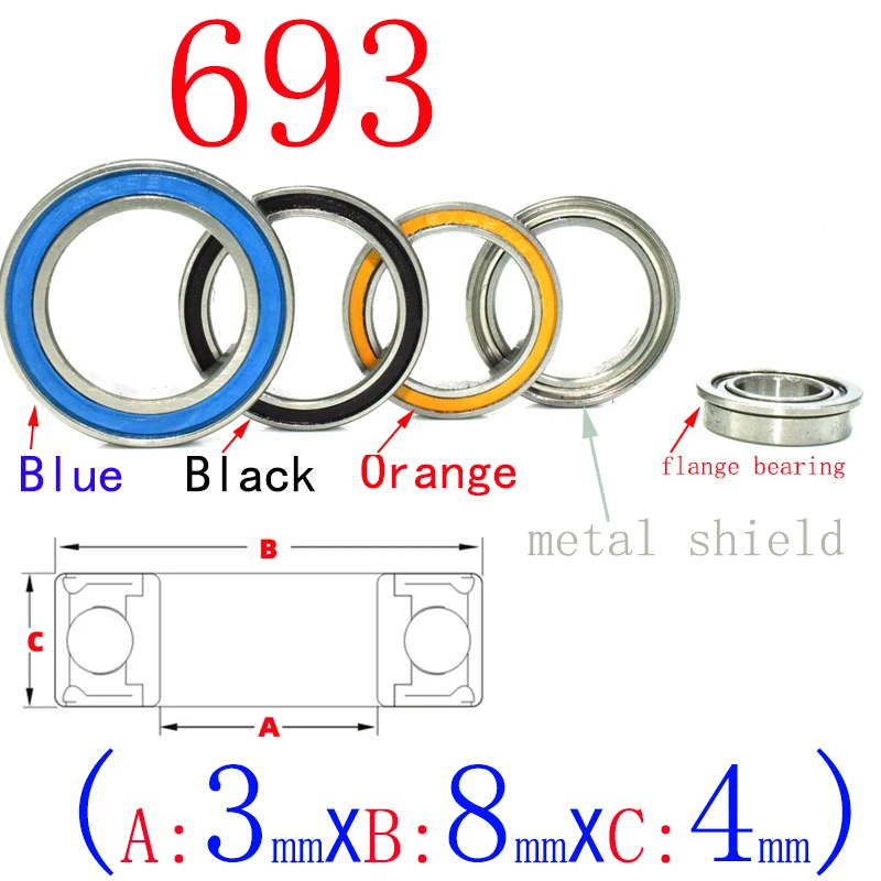 693ZZ 2RS  (10pcs) Flange Mini Bearings 3X8X4mm Rubber & Iron Sealed RC Car Toy Bearing Kit