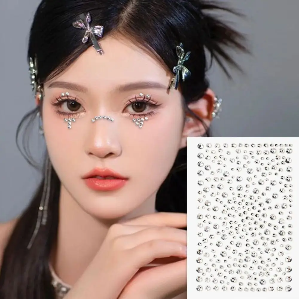 Golden Face Jewels Stickers Y2K Style Makeup Body Glittery Gem Stickers Music Festival DIY Hair Pearl Stickers