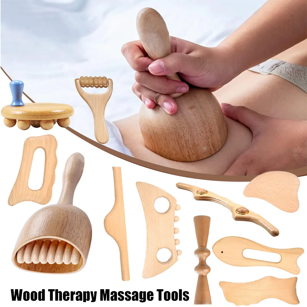 Wood Therapy Tools for Body Shaping,Wooden Massage Tools, Lymphatic Drainage Massager Body Sculpting Tools, Wooden Gua Sha Tools