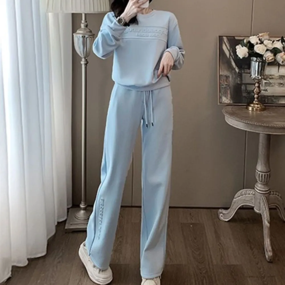 Crew-neck Hoodie Long-sleeved Casual Sports Women\'s Suit Autumn Winter New Fleece Pants Lace-up Female Jogging 2-piece Set