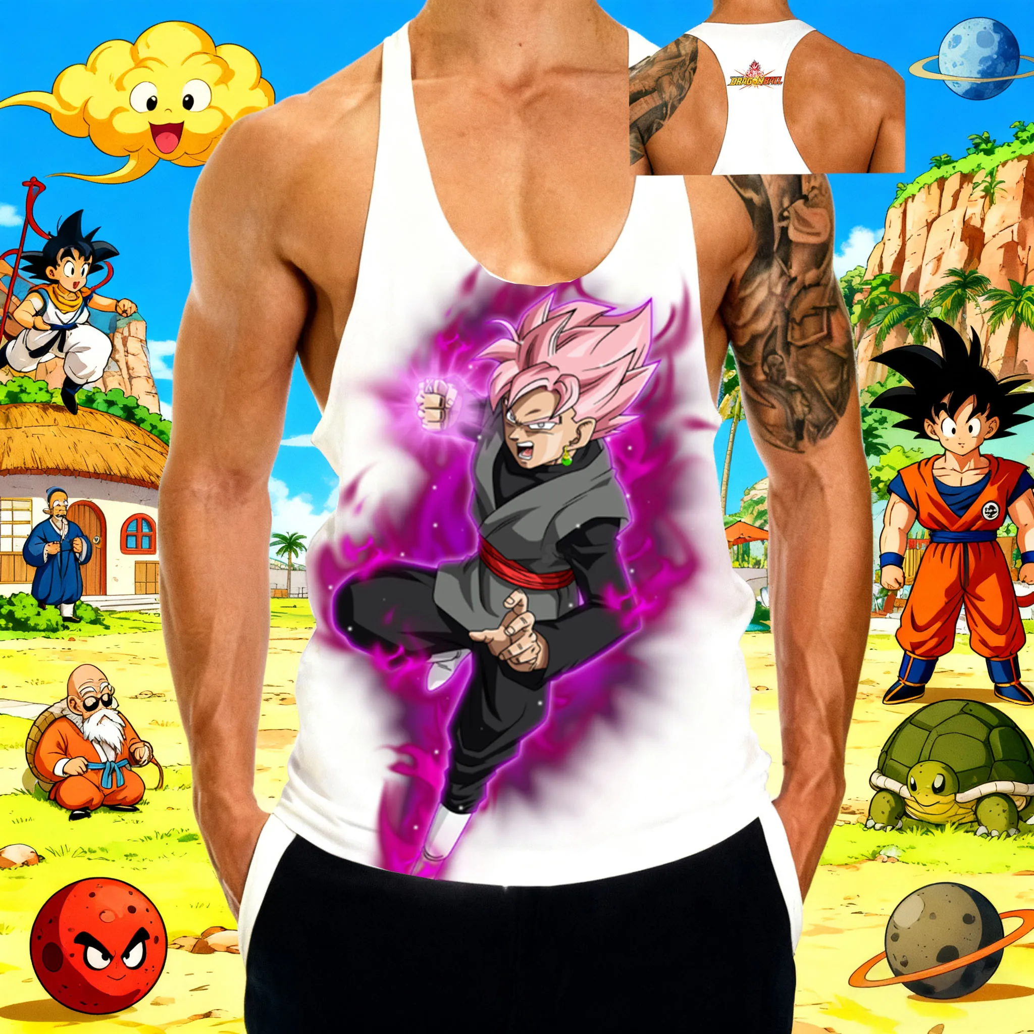 Populaire Anime "Dragon Ball" Black Monkey King Patroon Print 2025, Zomer Nieuwe Hot Selling Heren Sport Gym Katoenen Mouwloos Vest