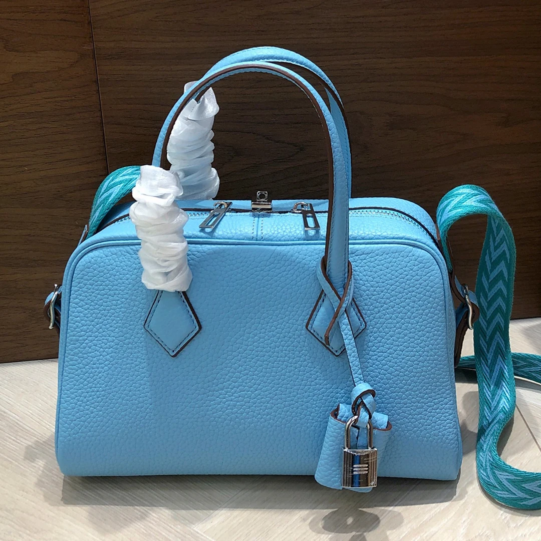 

Colorful Shoulder Straps Handbag Genuine Leather Shoulder Crossbody Bag Boston Bag Fashion Top Layer Cowhide Bowling Bag