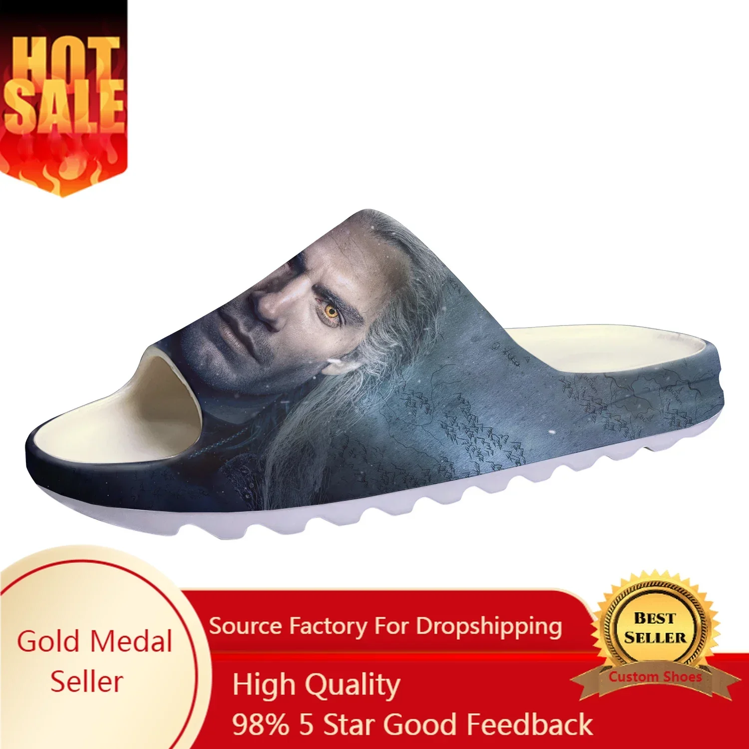 

The-Witcherr Soft Sole Sllipers Home Clogs Symbol Wolf Step On Water Shoes Mens Womens Teenager Step in Customized Sandals