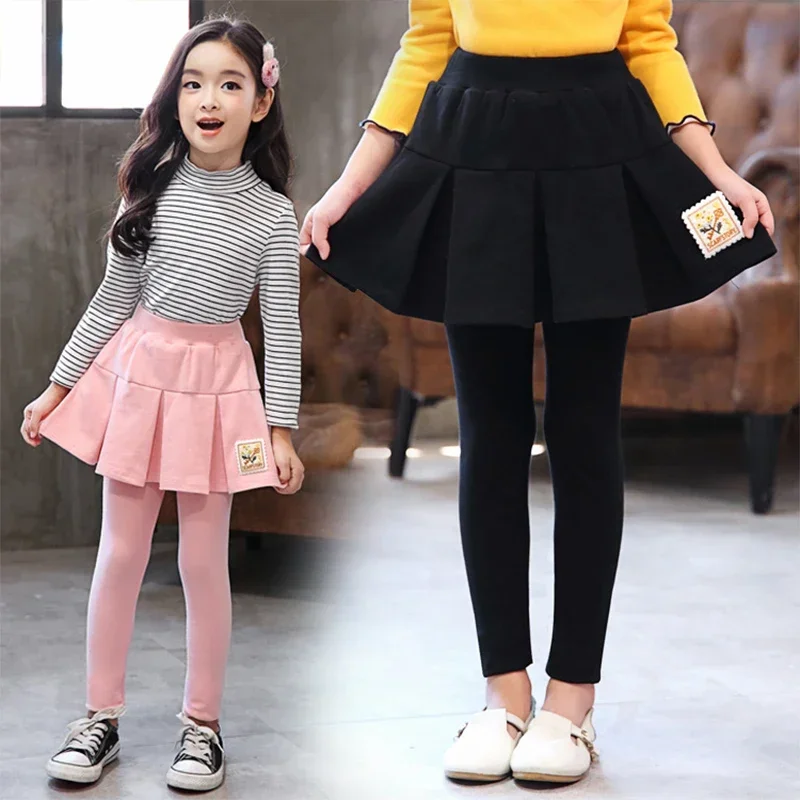 Girls Skirt-pants Cotton Leggings Solid Color Legging Casual Trousers Kids 2024 Spring Autumn Winter Children\'s Thicken Clothes