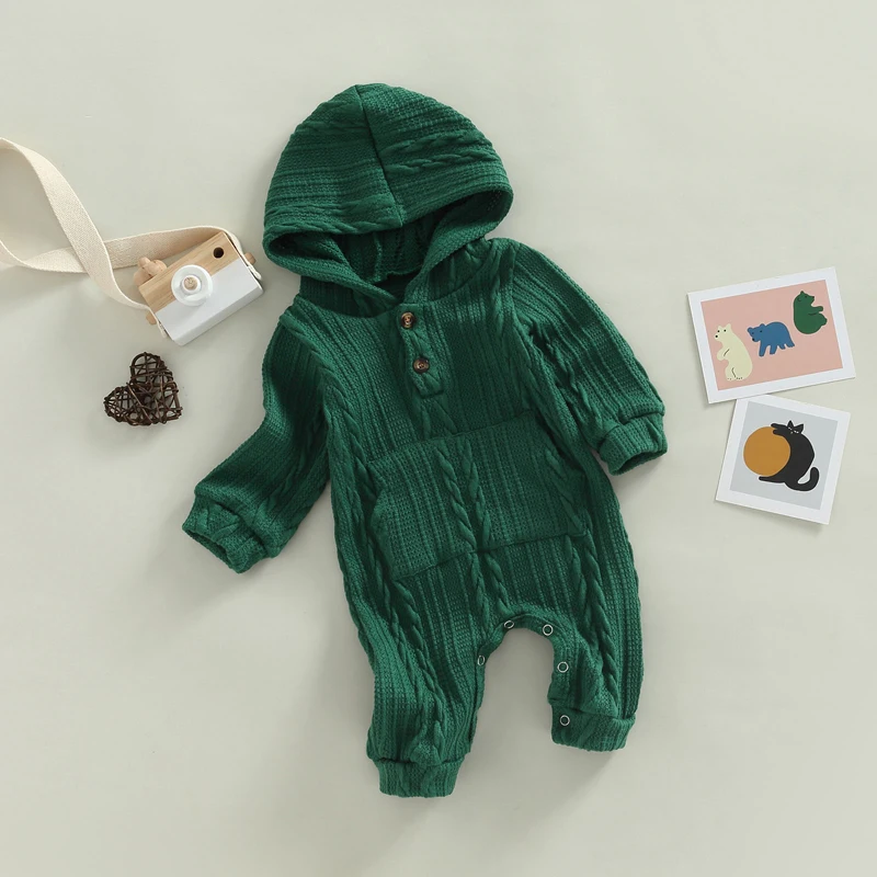 Infant Toddler Unisex Bodysuit Cozy Winter Warm Fleece Hooded Romper Jumpsuit for Baby Boy Girl Casual Outfit