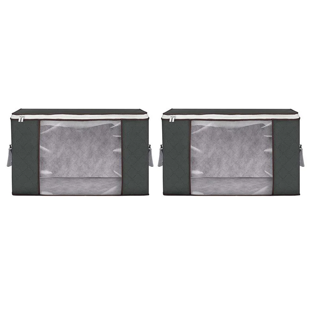 

2Pcs Under Bed Clothes ganizer Large Capacity Quilt Storage Bag Non woven Fabric Foldable Clear Window