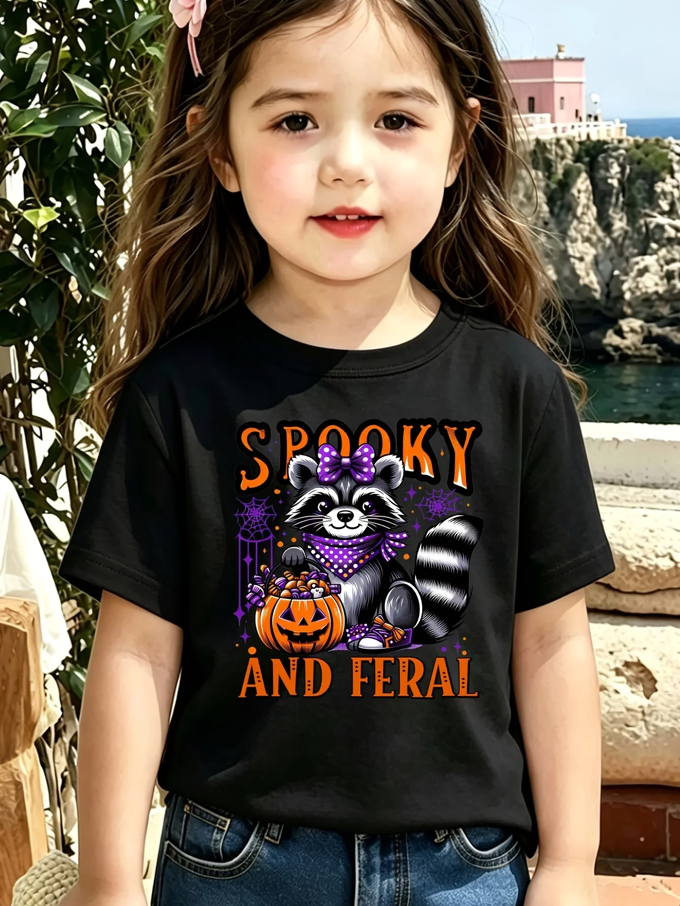 Kids Boys Girls Family Matching T Shirt Spooky Raccoon Pumpkin Graphic Short Sleeve Tee Halloween Casual Parent Child Daily Tops