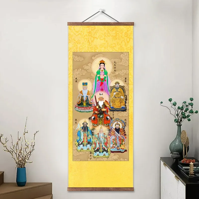 Taoist Immortal Scroll Painting - Nine Heavens Xuannü, Huangdi, Jiang Ziya, Huangshi Gong, Zhang Liang