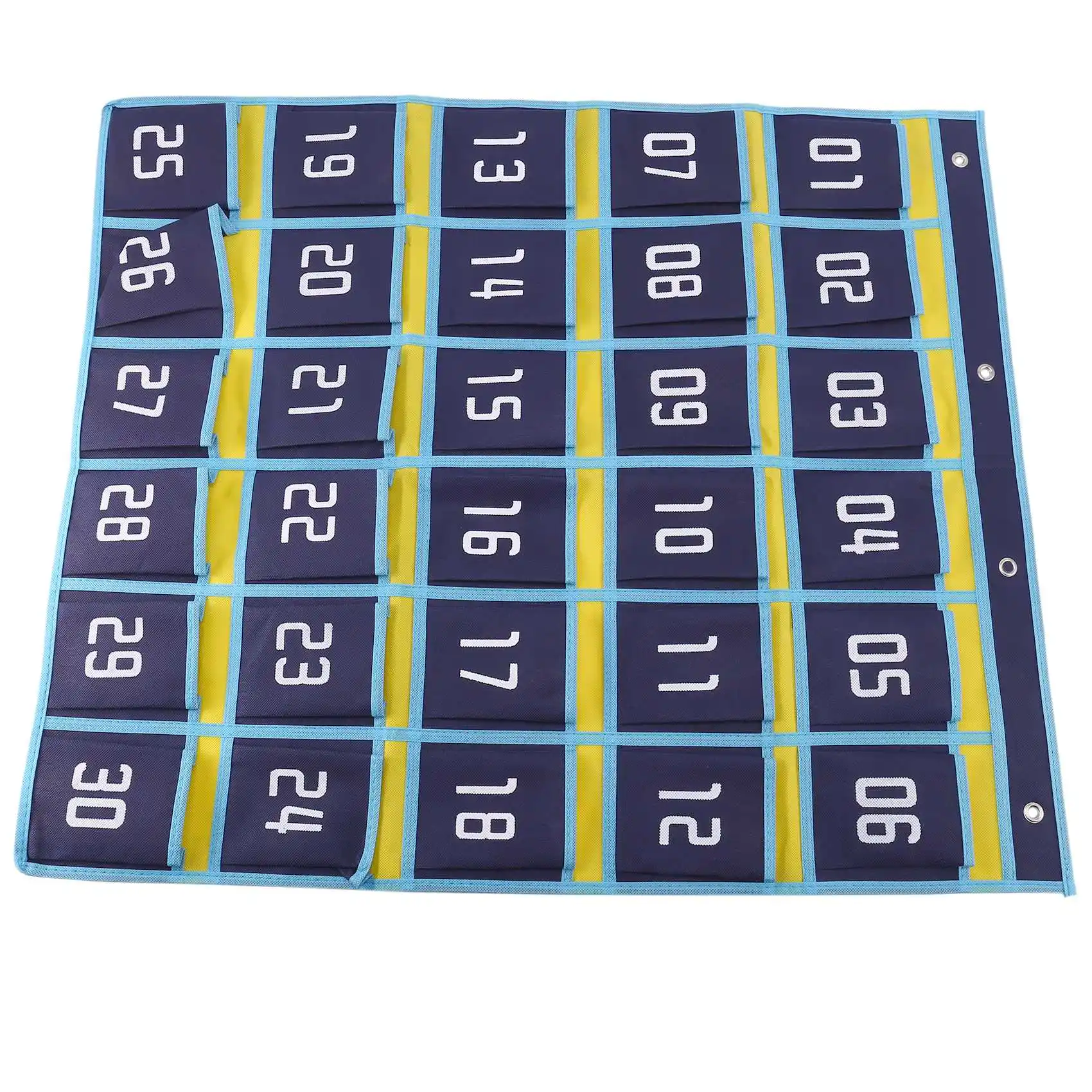 Numbered Pocket Chart Classroom Organizer for Cell Phones Calculator Holders (30 Pockets, Blue Pockets)