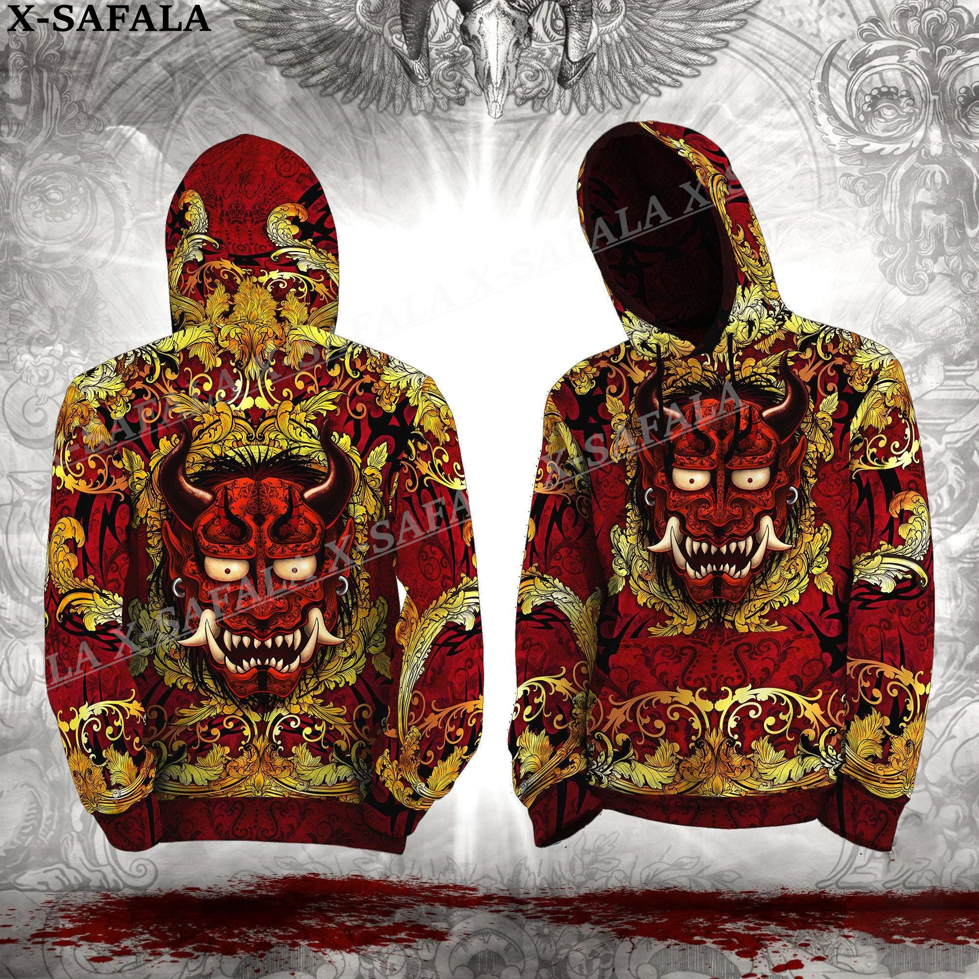 

Oni Japanese Samurai Mask Tattoo 3D Print Zipper Hoodie Man Female Pullover Sweatshirt Hooded Jacket Jersey Coat Tracksuits-7