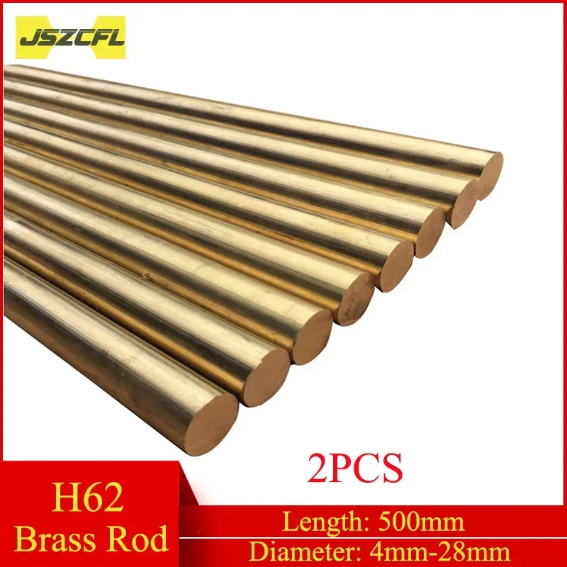 2pcs H62 Brass Rod Solid Copper Metal Bar Diameter 4/5/6/7/8/9/10/12/14/15/16/18/20/22/25/28mm For Diy Tool Length 500mm