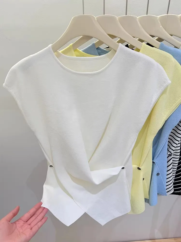 Zjaiss Koreanische Mode Slim Fit Einzigartiges Top 2026 Sommer Neu Damen Eisseide Kurzarm T-Shirt Lässiges Vielseitiges Gestreiftes T-Shirt