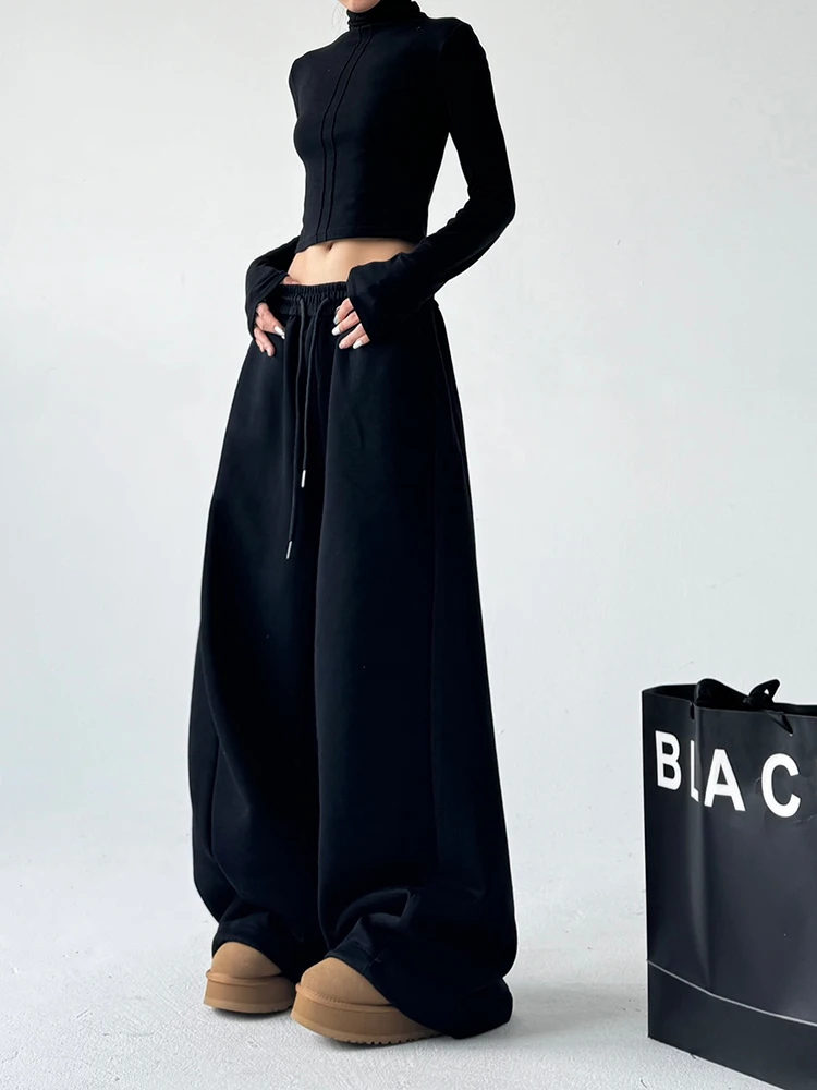 Bla Street Dance Pantaloni a gamba larga Pantaloni casual da donna a vita alta in misto cotone poliestere Comodo dimagrante Autunno Nuovo