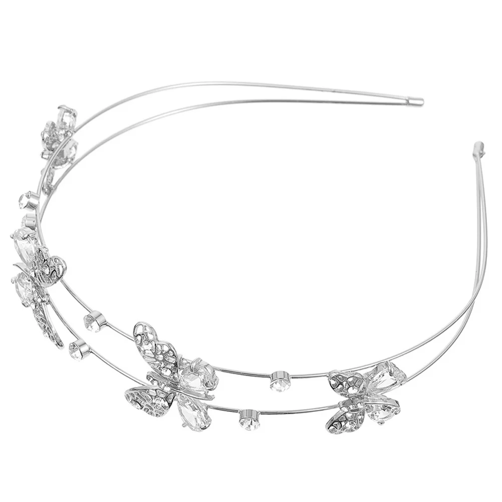 

Rhinestone Double Band Headband Elegant Women Party Wedding Butterflies Designed Hair Hoops Rhinestone Hairband Decor