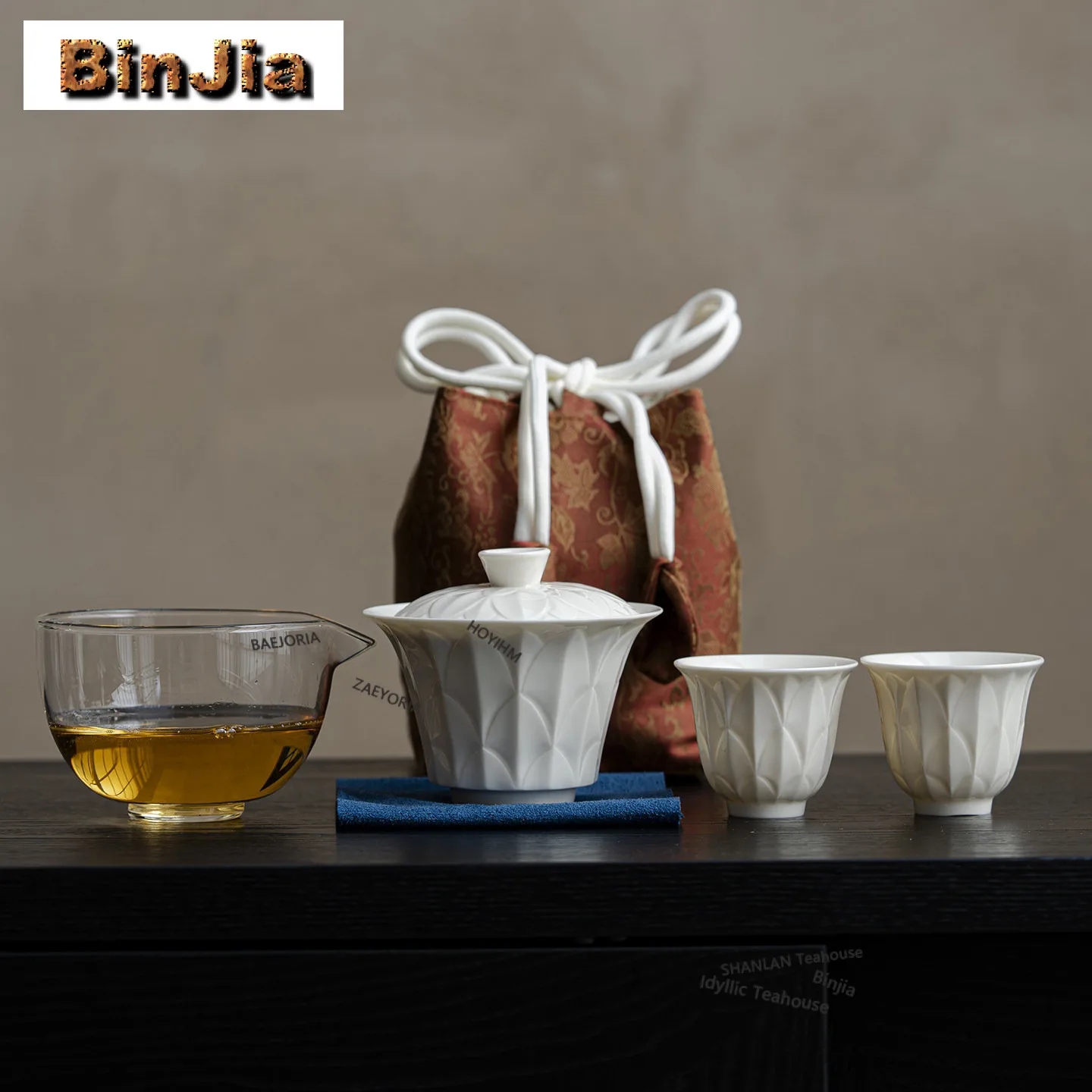 Imitation Song Ding Kiln White Lotus Petal Travel Tea Set Kit Retro 1 Pot 3 Cups Tea Brewing Organizer Portable Camping Tote Bag