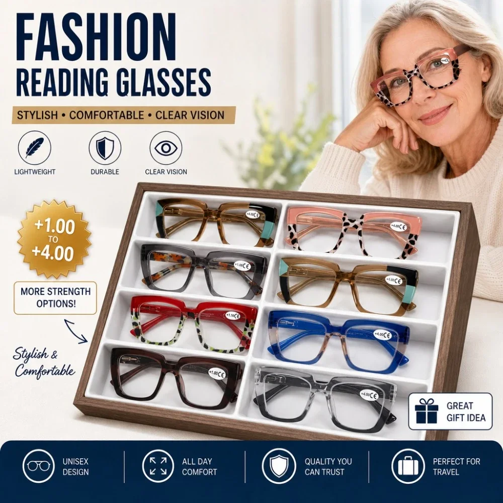 7 Pack Random Color Reading Glasses Lightweight Comfort Frame Anti Blue Light Fashion Readers Reduce Eye Strain Portable Eyewear for Women Men Office Computer Reading Daily Casual Wear