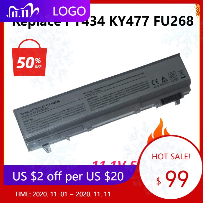SWZY Laptop Battery for Dell DFNCH PT434 KY477 FU268 KY265 NM631 R822G U844G W0X4F E6410 E6510 E6400 E6500 W1193 6cell