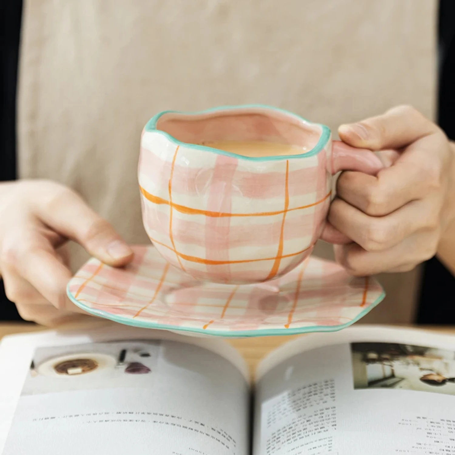 Ceramic Coffee Cup Mugs Hand-painted Flower  Office Mug With Plate Breakfast Milk Juice Tea Handle Cup Gift Microwave Safe