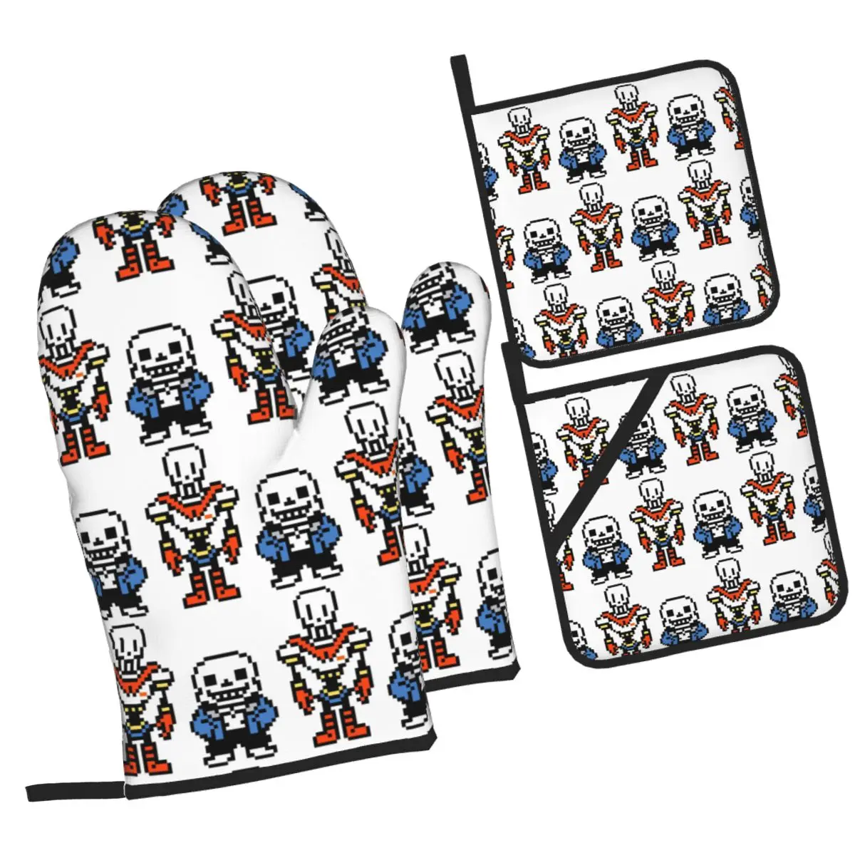 Undertale Sans And Papyrus Oven Mitts and Pot Holder Sets of 4 for Baking Kitchen Cooking Grilling Resistant Non-Slip Gloves