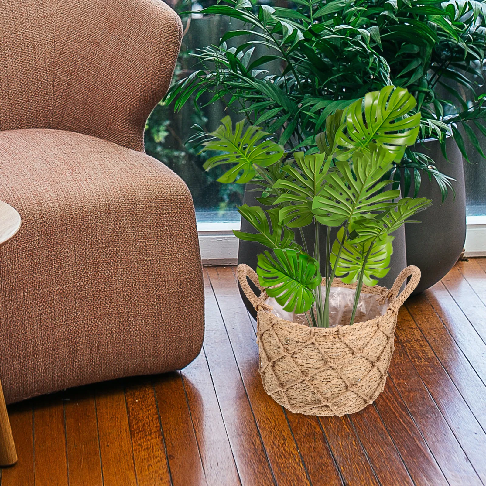 

Woven Plant Basket Straw Polyester Multipurpose Decorative Indoor Planter Storage Organizer Housewarming Gift Idea