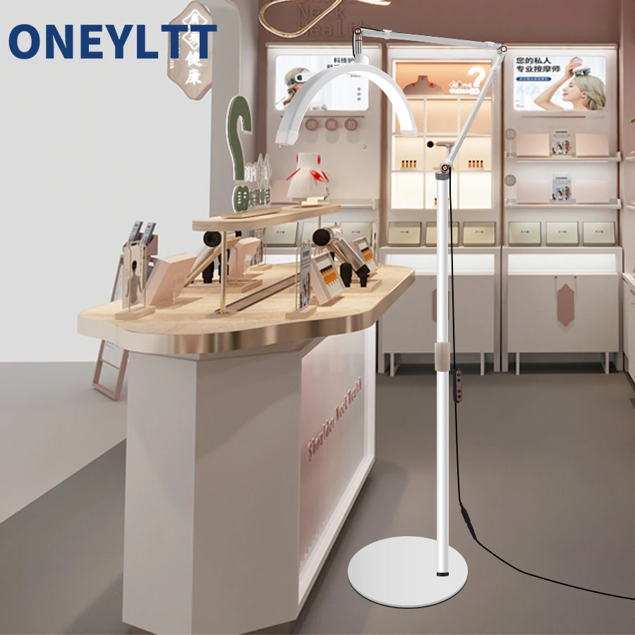 

16in cantilever floor standing half moon beauty lamp, 20W nail beauty eyelash pattern embroidery eyebrow U-shaped LED fill light