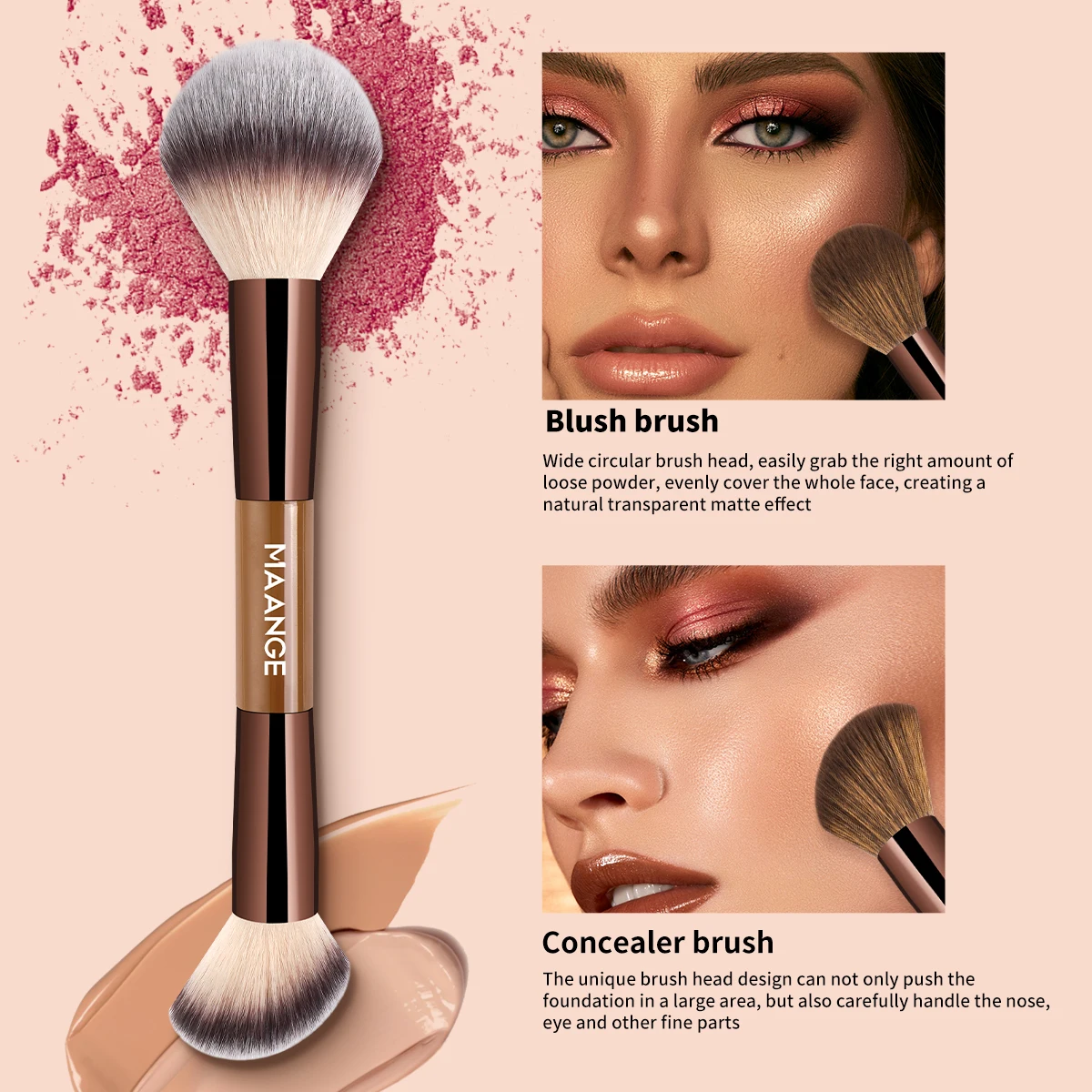 MAANGE 9 Uds. Brochas de maquillaje marrones, base correctores de doble punta, colorete, sombras de ojos, brochas para mezclar crema líquida en polvo