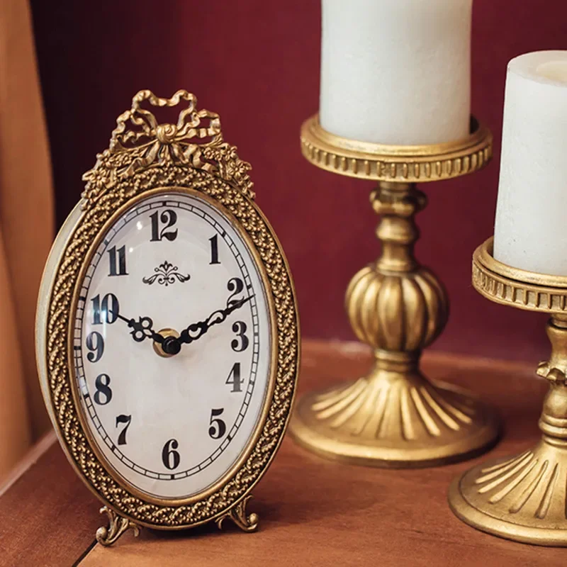 

6 Inch French Reintage Seat Clock Living Room Table Home Decoration Bedroom Beded Gold Decor Clock Office Desktop Ornament