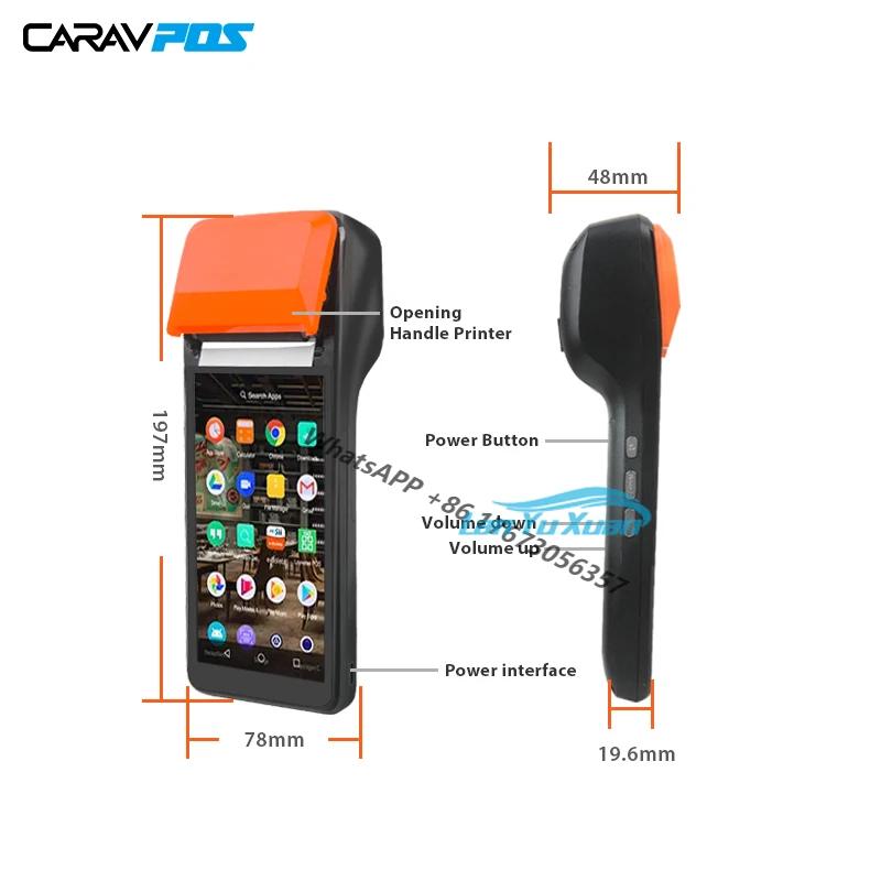 2 Pieces Carav Handheld Pos Terminals Android with Printer Scanners Barcode Device Systems Nfc ODM China Mass Factory Thermal