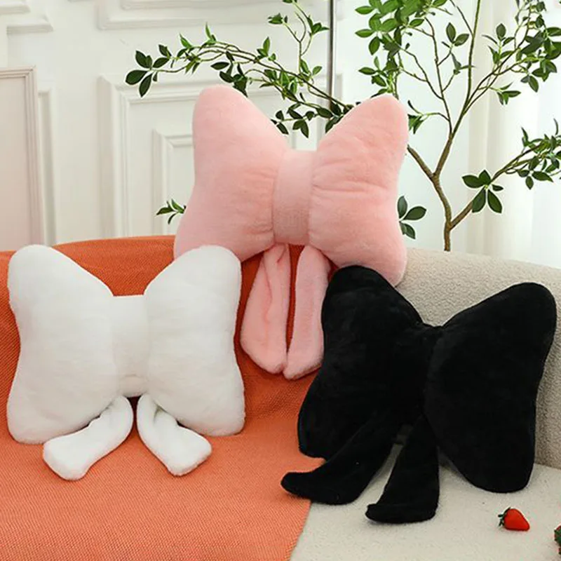 

Cute Bow Tie Plush Pillow Soft Fluffy Bow Cushion for Sofa Bedroom Car Decor Warm Throw Pillow for Girls Birthday Gift Kawaii