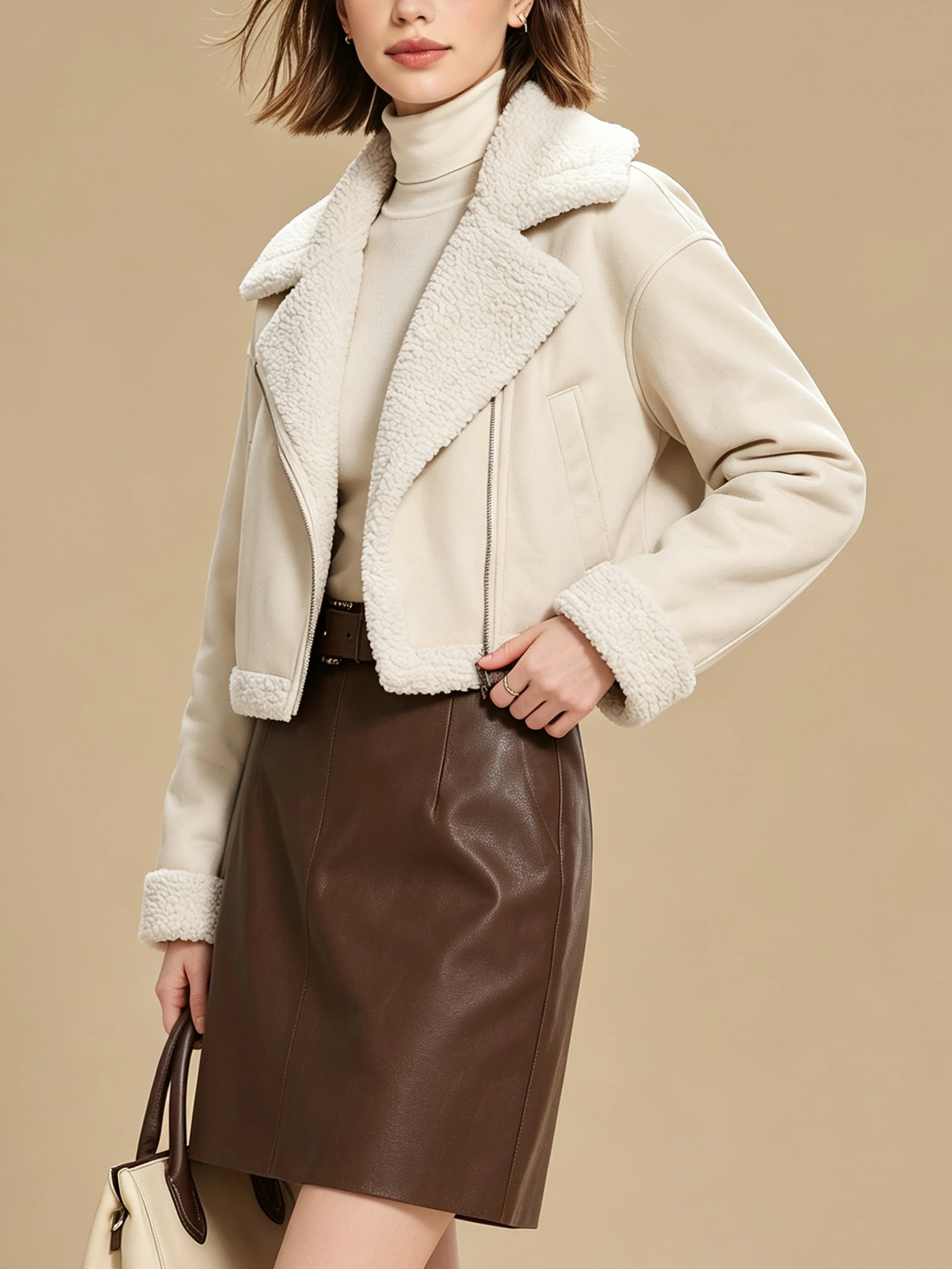 Damen Einfarbiger Mantel mit Kragen und Asymmetrischem Design, Reißverschluss, Kurze Länge, Herbst-Winter-Musikfestival-Jacke Neu 2026 – Detail 9