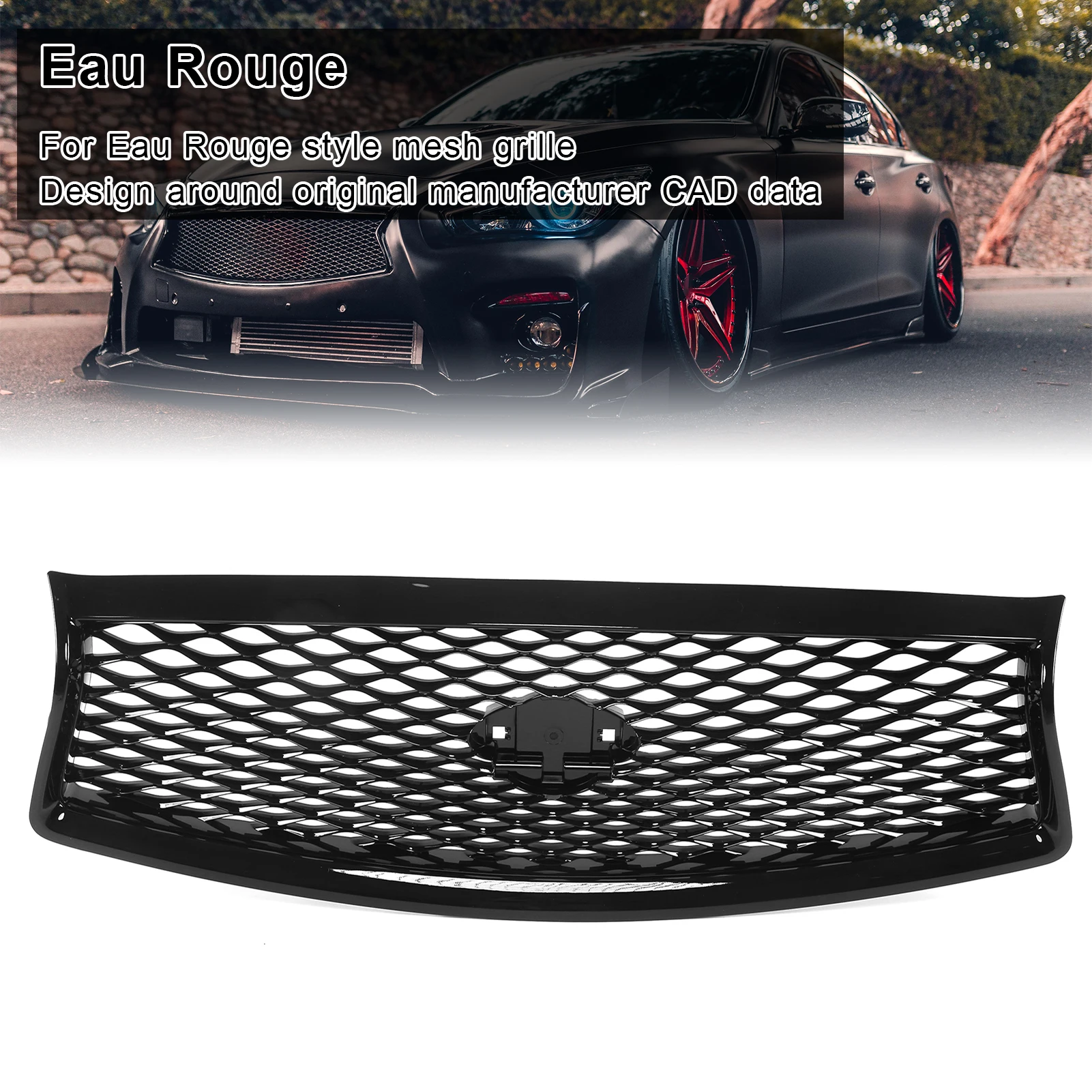 Gloss Black For Eau Rouge Style Front Bumper Mesh Grille Grills Replacement For Infiniti Q50 2014‑2017