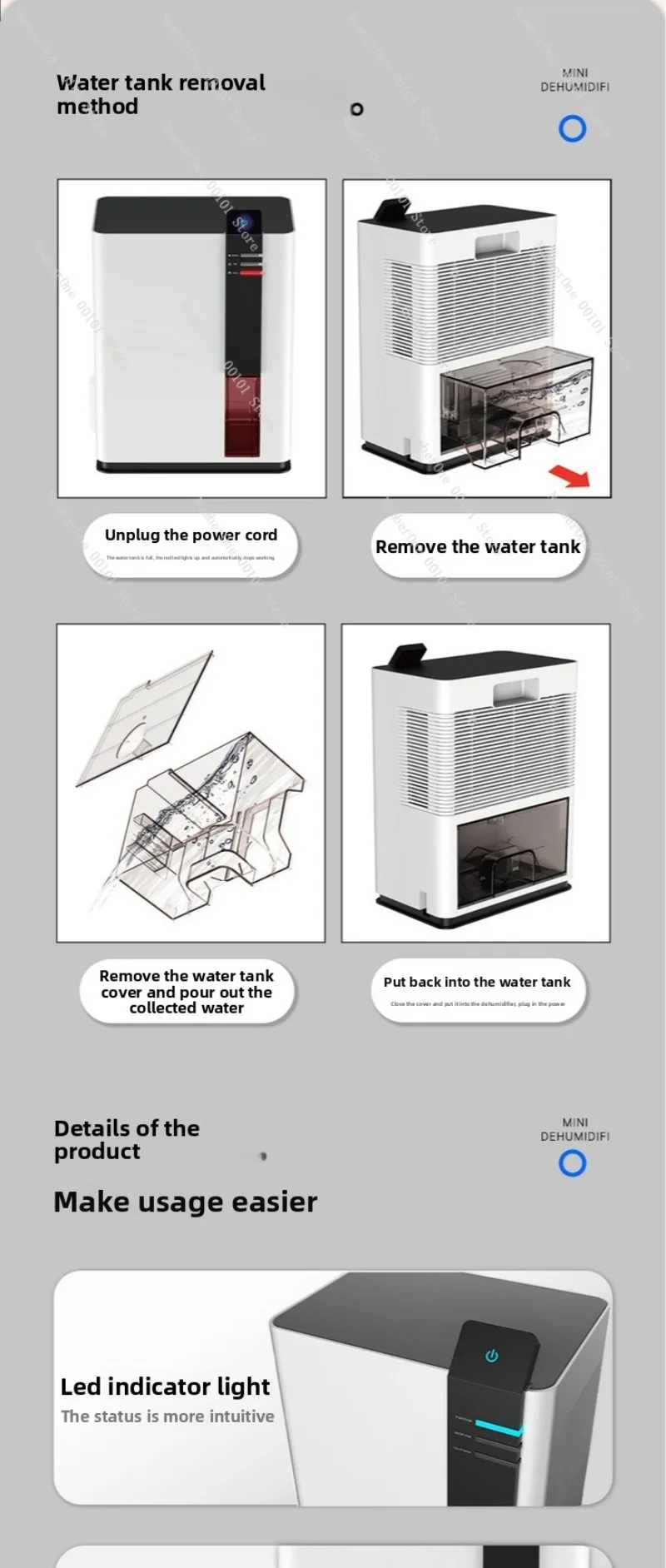 24-Hour/1L Home Mini Dual-Core Dehumidifier with 3L Water Tank Absorber