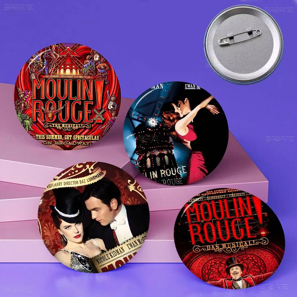Filme clássico m-molin rouge 58mm figura fofa ícone emblema artesanal broche de folha de flandres para mochila roupas ornamento de peito presentes