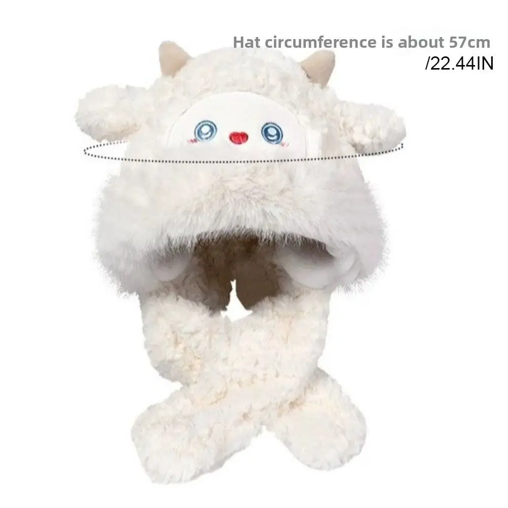 Creative Warm Little Sheep Plush Hat Thickened Coldproof Ear Protection Hat Scarf Cartoon Animals Beanie Hats Outdoor