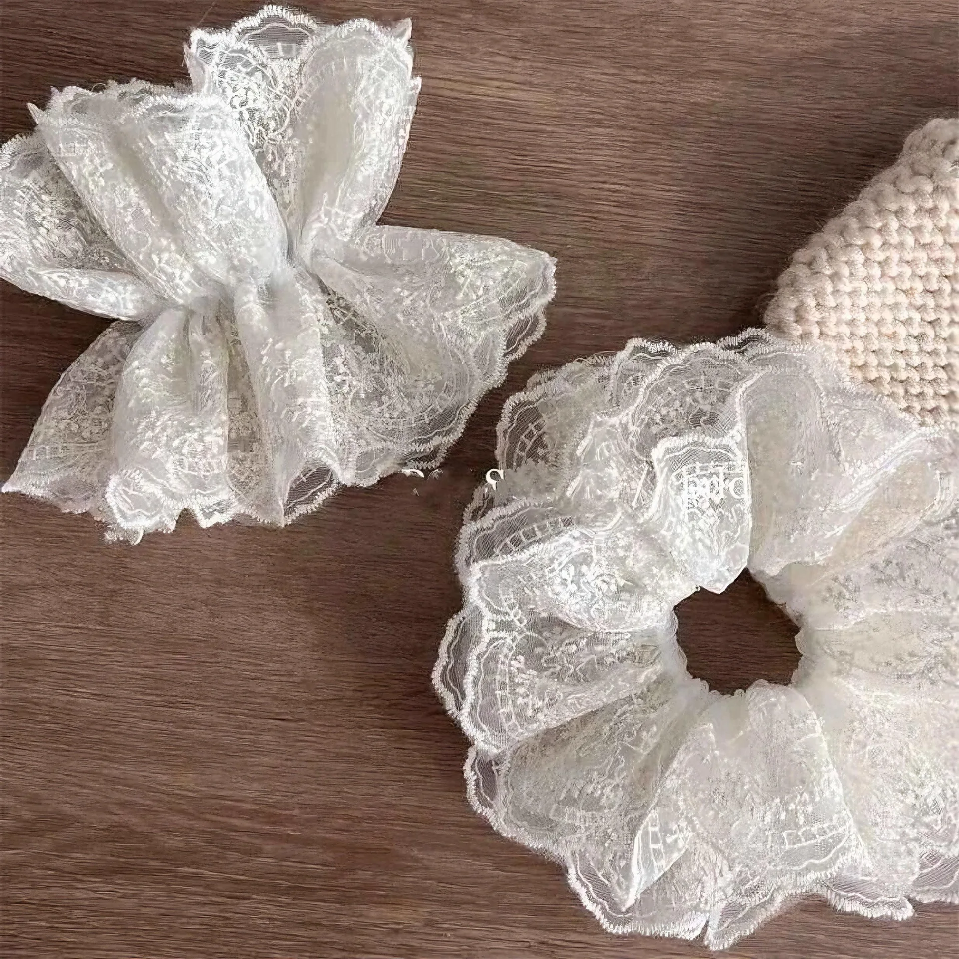 الباليه نمط الأبيض الدانتيل Hairrope التطريز توك شعر كبير للنساء فتاة الحلو شبكة العصابات الشعر العلاقات الشعر ذيل حصان حامل