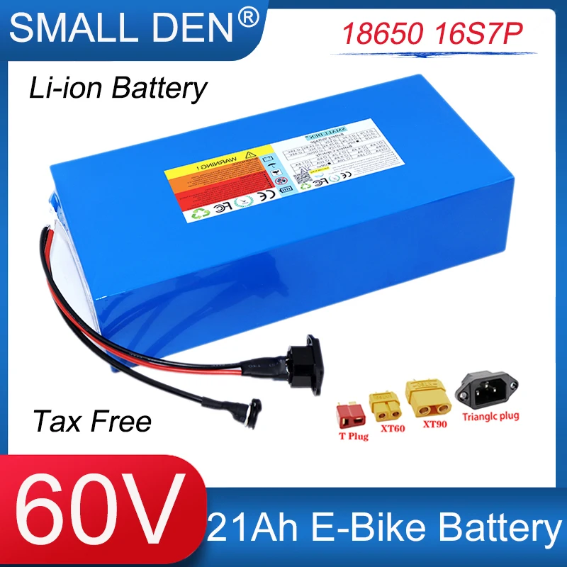 New 60V 21Ah 18650 16S7P Lithium Battery Pack 1000-2500W For 67.2V E-tricycle/Scooter/Motorcycle High Capacity Rechargeable Cell