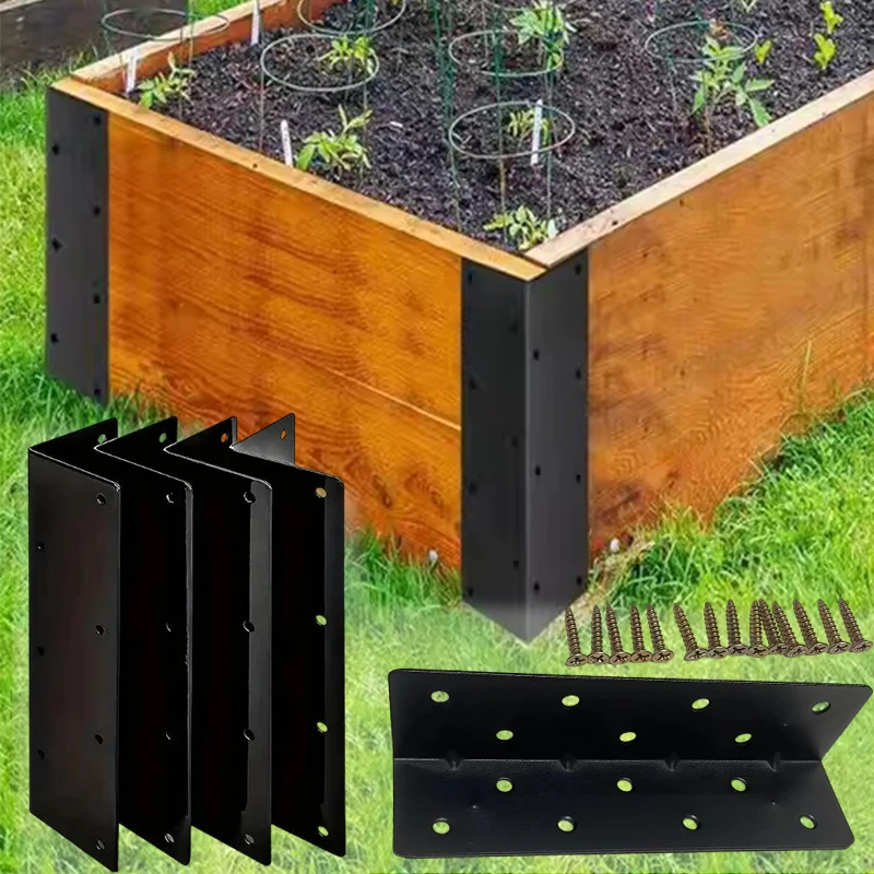 Robusto supporto angolare da 90 gradi Staffa resistente a forma di L Ferro spesso con vite per giardinaggio Fioriera per letto in legno rialzato all'aperto