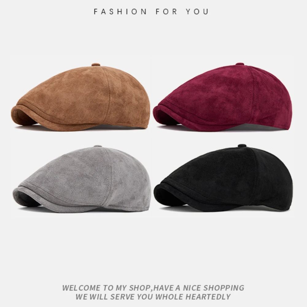 Ht4971 boinas masculinas mulheres outono inverno chapéu vintage artista pintor boina chapéu masculino feminino hera boné plano camurça boina octogonal bonés