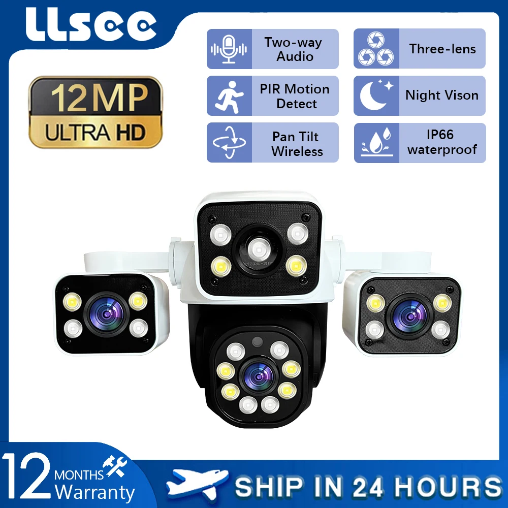 LLSEE IPC360 12 megapixel full HD three lens three screen display, color night vision, outdoor waterproof wireless WiFi camera