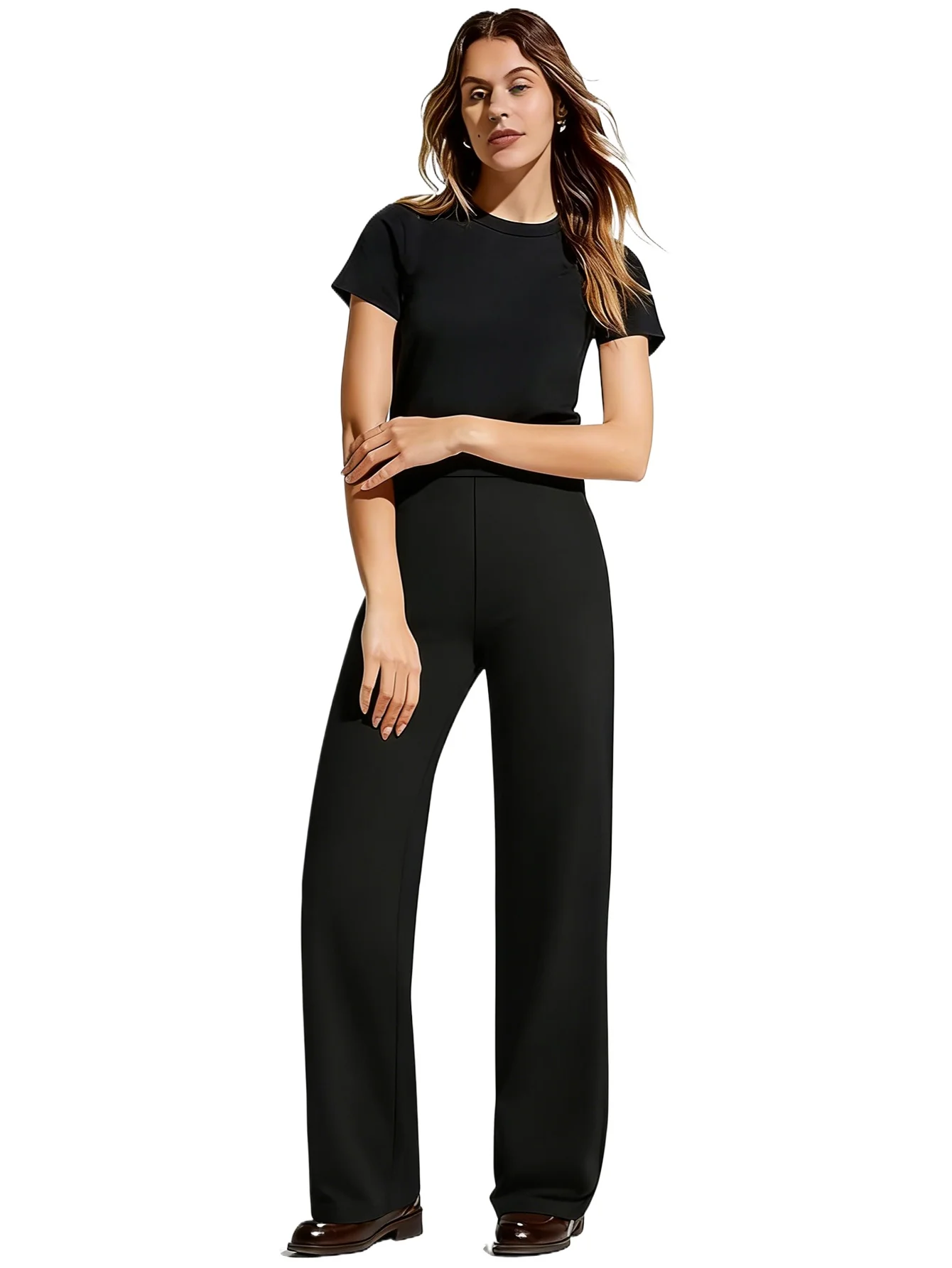 

Women's Plus Size Elastic Waist Wide Leg Pants With Big Pockets