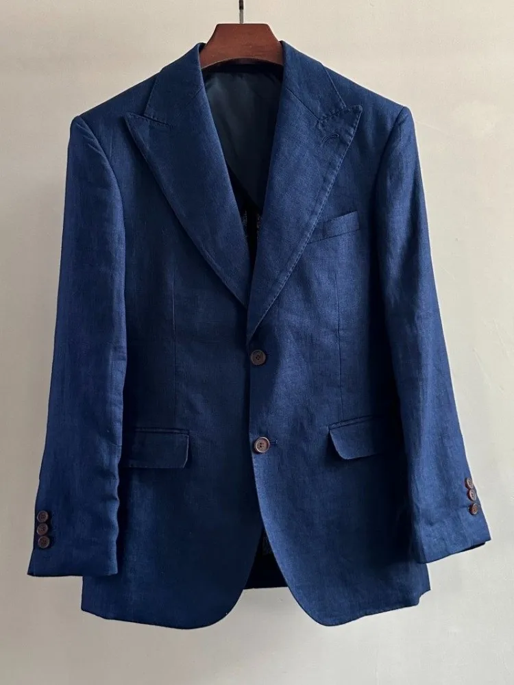 Male Spring Summer Loose Fit Breathable Blazers Outwear Thin Linen Blazer Jacket Single Breasted Business Casual Work Suit Coat