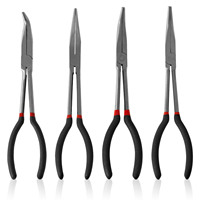 1/4Pcs Needle Nose Pliers Set 11 Inch Carbon Steel Long Nose Pliers Set with Nonslip Handle for Narrow Space Mechanic Car Repair
