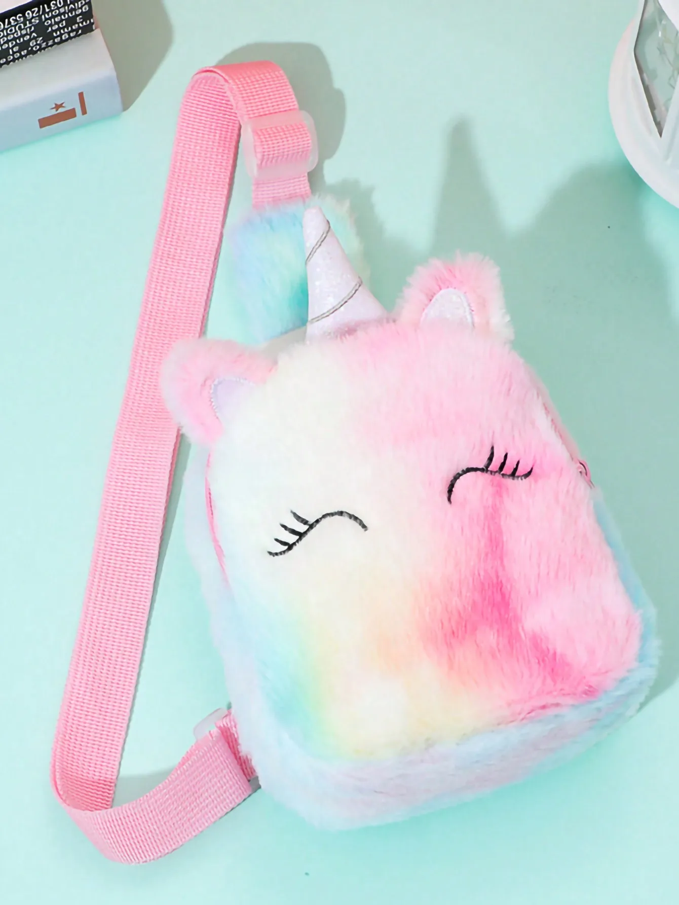 1 Pc Girls Cute Cartoon Plush Unicorn Children\'S Chest Bag Shoulder Crossbody Bag, Colorful Plush Storage Bag For Daily